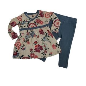 TEA COLLECTION Taiyo floral wrap neck tunic‎ dress and leggings 6-12 months